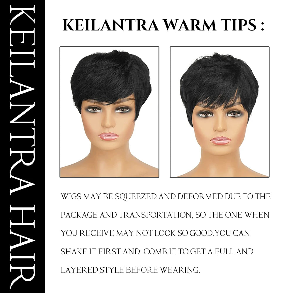 Pixie Cut  Short Human Hair  With Bangs Wig