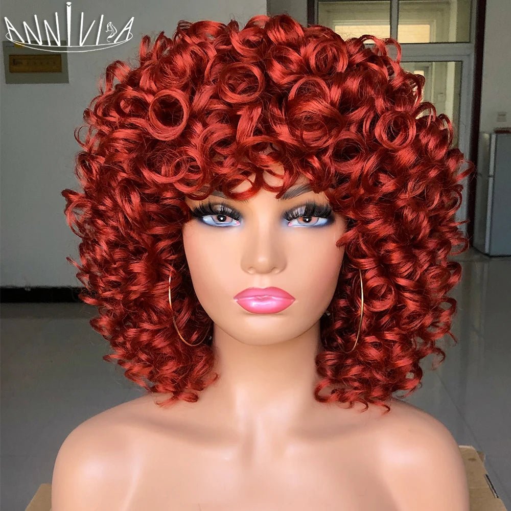 Synthetic Heat Resistant Curly Hair With Bangs Wig