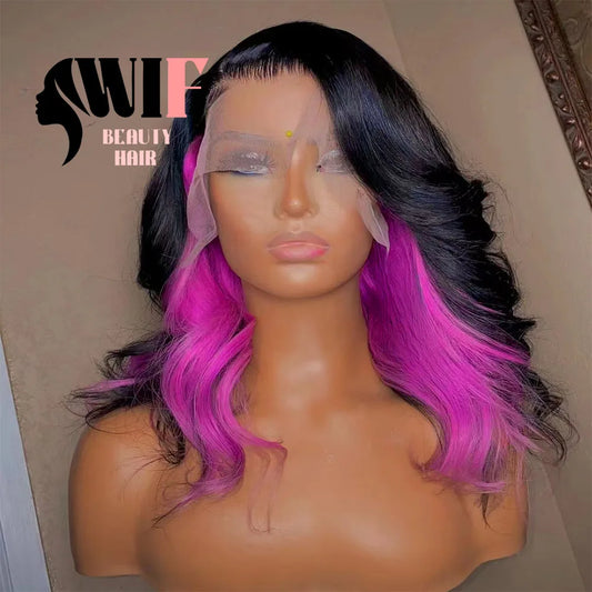 Lace Front Synthetic Heat Black Pink Body Wave Wig