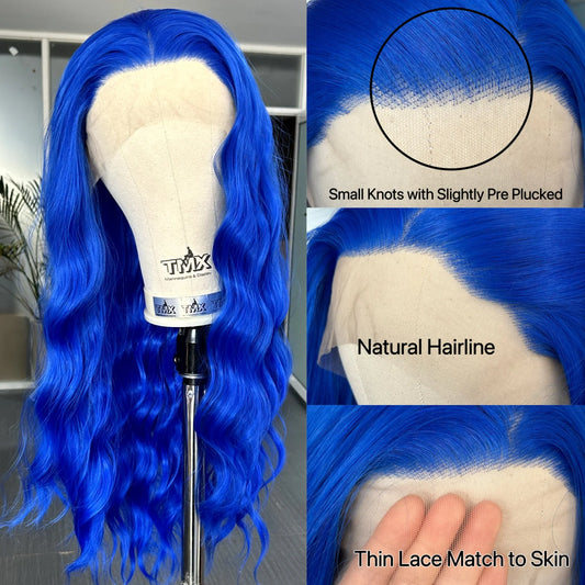 Synthetic Heat Resistance Lace Front Royal Blue Long Curly Wavy Wig