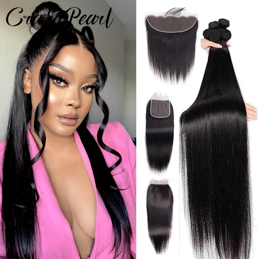 Brazilian Virgin Human Hair Bundles with HD Lace Frontal – Unprocessed Straight Weave