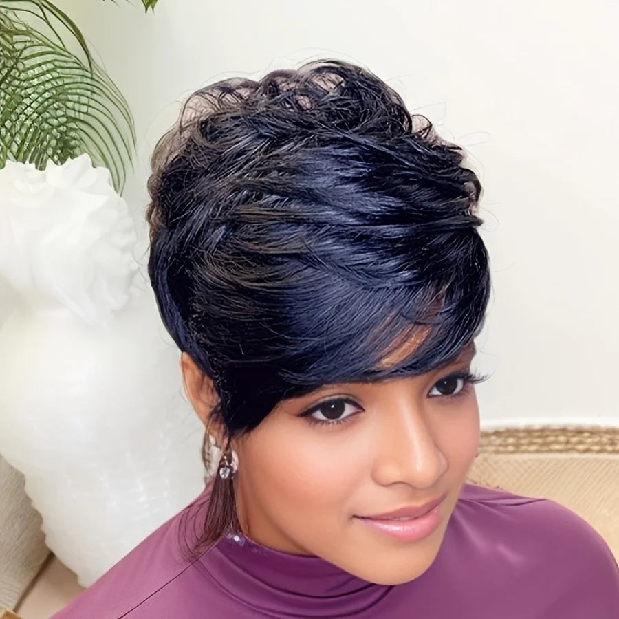 Pixie Cut  Human Hair with Bangs Wigs