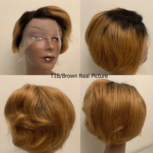 Lace Front Transparent Ombre Pixie Cut Short Bob Brazilian Human Remy Hair Wig