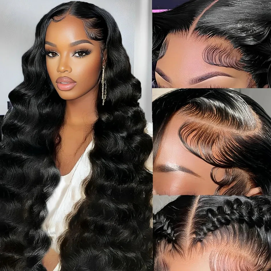 JNETTE CHANEL lace front pre-plucked HD body wave human hair wig showcasing natural hairline and wavy texture.