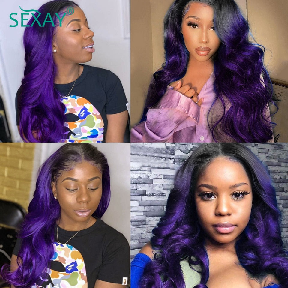 Purple Body Wave Brazilian Human Hair Weave Bundles With Closure