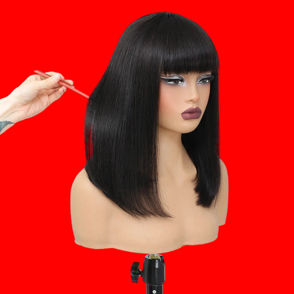 Short Bob with Bangs Human Hair Wigs