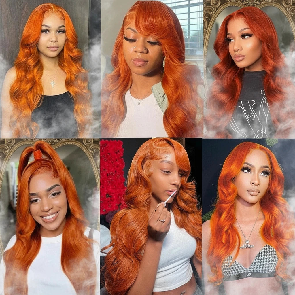 Lace Front Pre Pluck Orange Ginger Brazilian Human Hair Body Wave Wigs