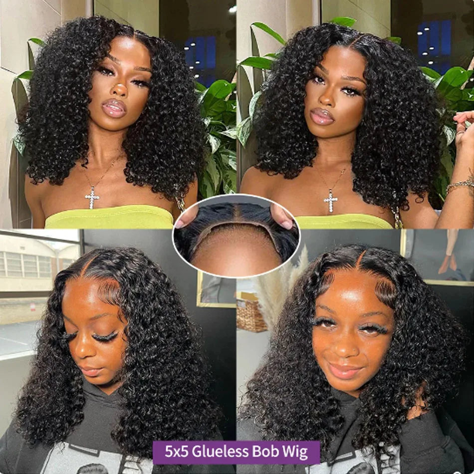 JNETTE CHANEL glueless kinky curly lace front human hair wig with pre-plucked hairline, showcasing natural curls and lace front detail.