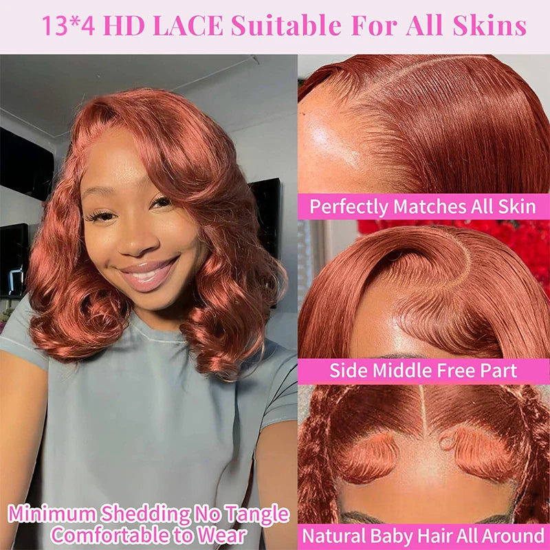Lace Front High-Density Reddish Brown Body Wave Pre-Plucked Brazilian Human Remy Hair Wig