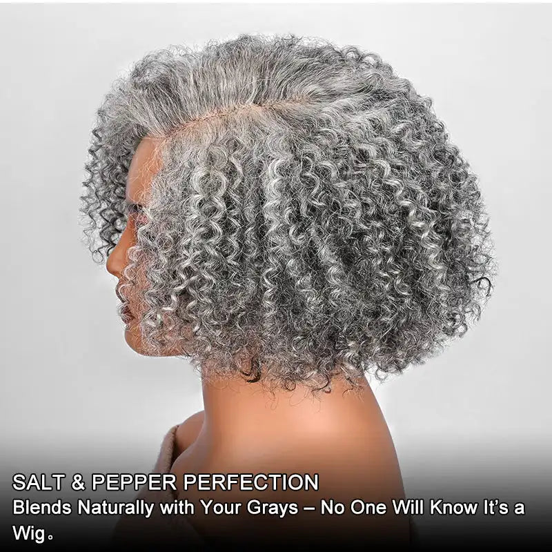 Glueless Curly Bob Salt And Pepper Human Hair Wigs
