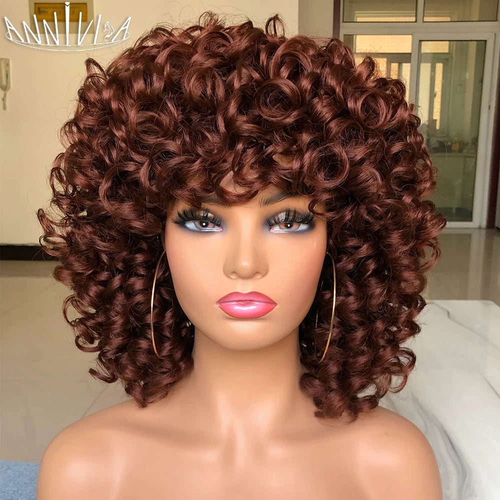 Synthetic Heat Resistant Curly Hair With Bangs Wig