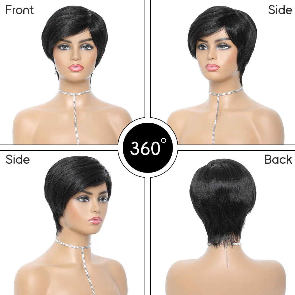 Glueless Pixie Cut Short Human Hair With Bangs Wigs