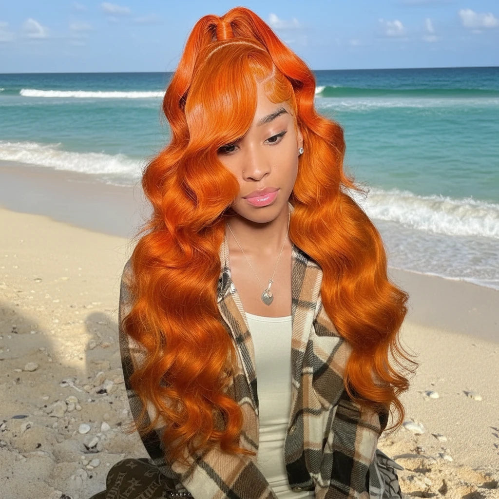 Lace Front Pre Pluck Orange Ginger Brazilian Human Hair Body Wave Wigs