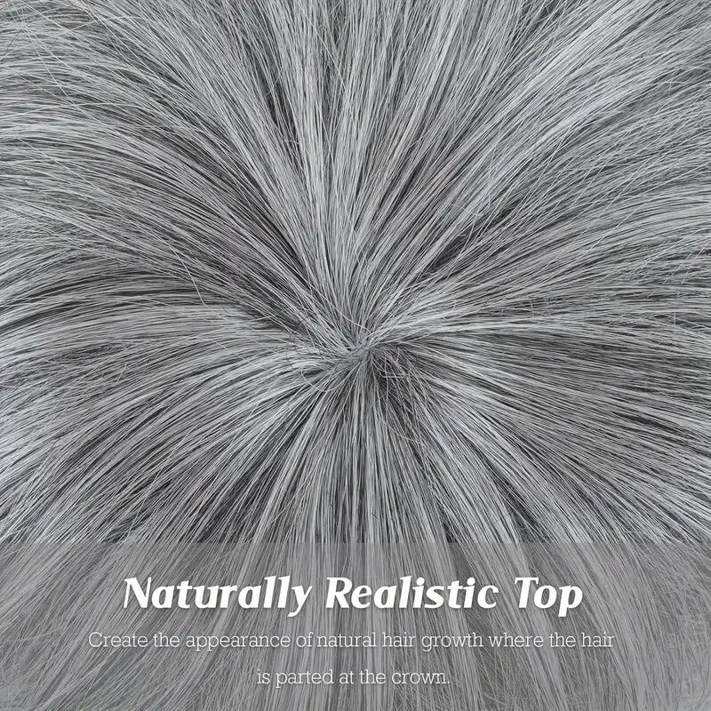 Grey pixie cut human hair wig by JNETTE CHANEL featuring layered short style with lace cap for natural look.