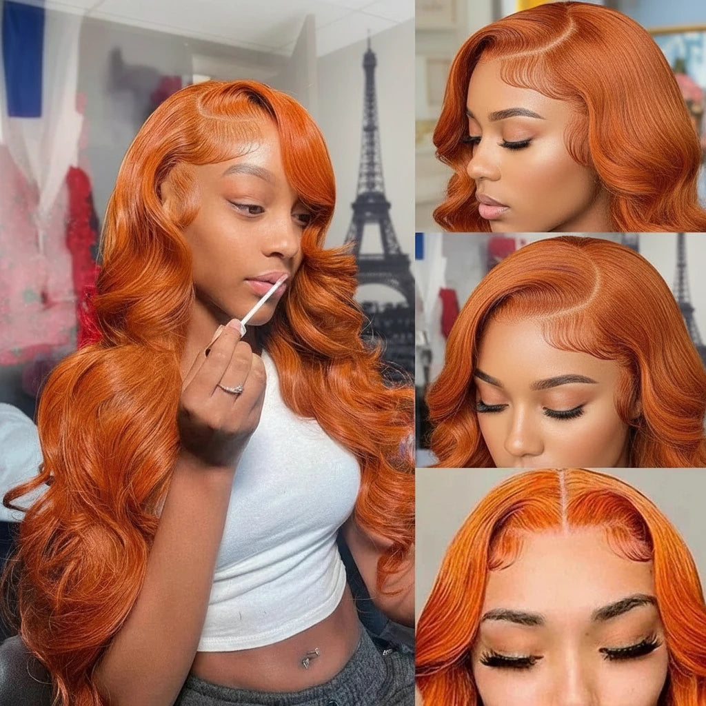 Lace Front Pre Pluck Orange Ginger Brazilian Human Hair Body Wave Wigs