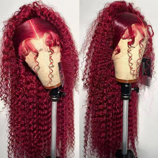 Lace Front Burgundy Water Deep Wave Human Hair Wigs