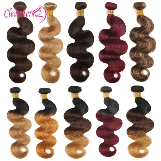 Ombre Body Wave Human Raw Indian Hair Bundles Hair Extensions