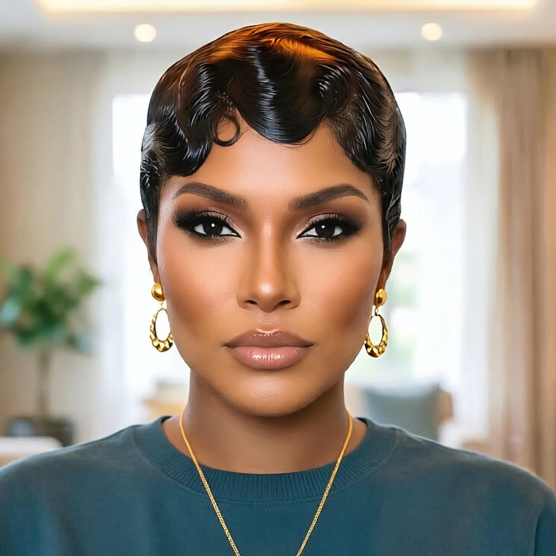 Luxury Short Finger Wave Bob Wig – Premium Brazilian Virgin Human Hair