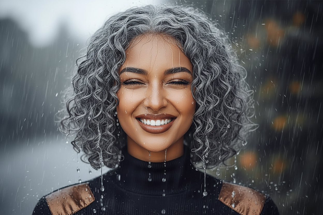 Glueless Salt & Pepper Water Wave Human Hair Wig