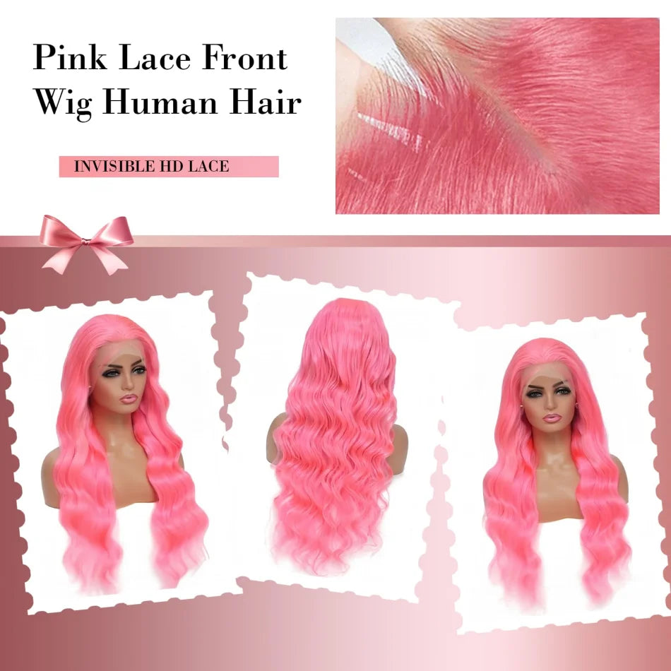 Lace Front Pink Body Wave Brazilian Human Hair Wigs