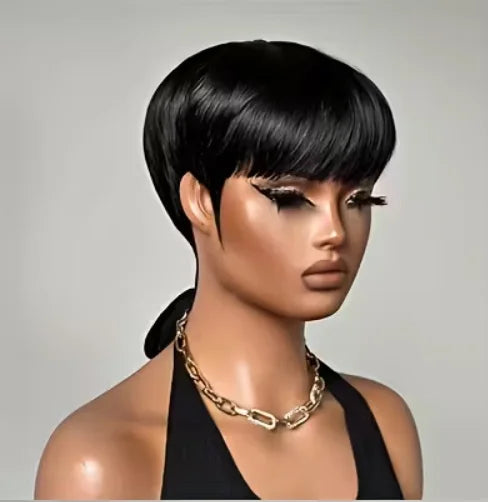 JNETTE CHANEL pixie cut human hair wig showcasing short, layered lace wig with natural blonde tones and realistic hair texture.