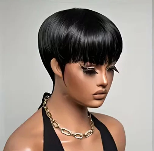 JNETTE CHANEL pixie cut human hair wig with lace front, showcasing sleek, short hairstyle in natural hair color.