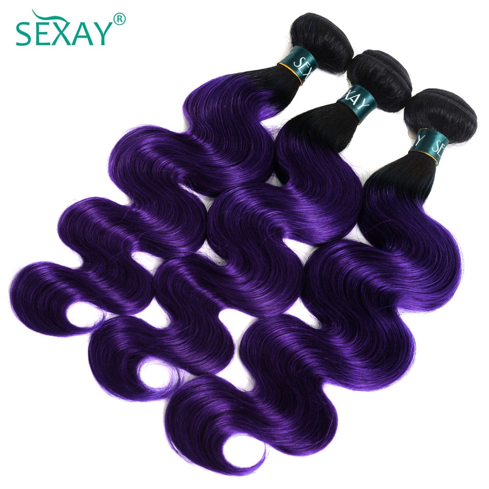 Purple Body Wave Brazilian Human Hair Weave Bundles With Closure