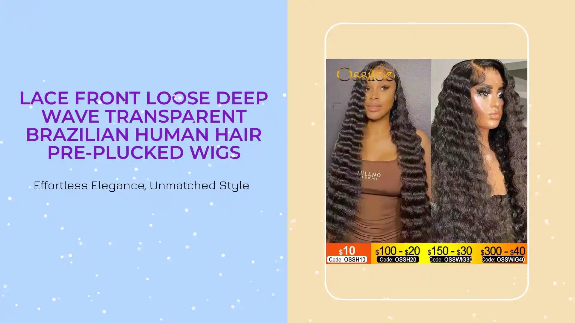 Lace Front Loose Deep Wave Transparent Brazilian Human Hair Pre-Plucked Wigs by@Outfy