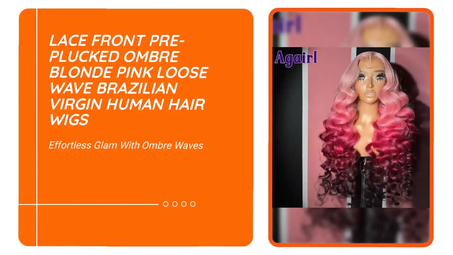 Lace Front Pre-Plucked Ombre Blonde Pink Loose Wave Brazilian Virgin Human Hair Wigs by@Outfy
