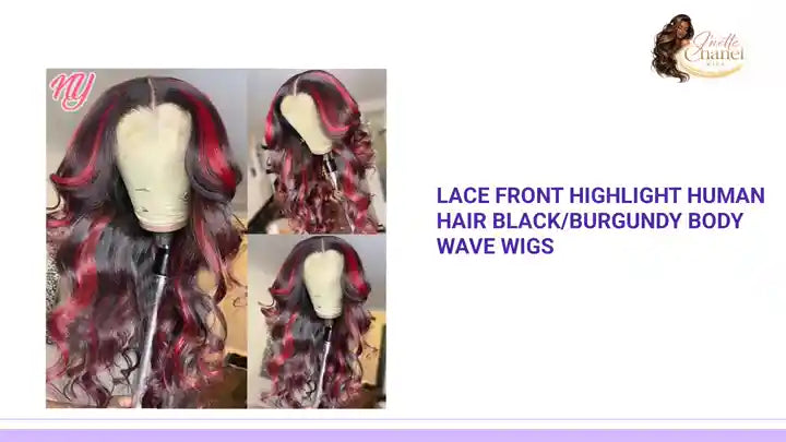 Lace Front Highlight Human Hair Black/Burgundy Body Wave Wigs by@Outfy