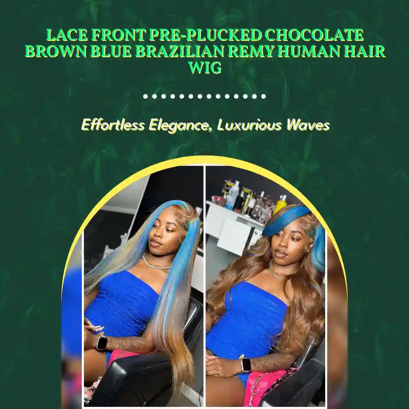 Lace Front Pre-Plucked Chocolate Brown Blue Brazilian Remy Human Hair Wig by@Outfy