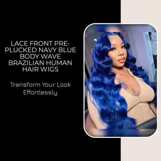 Lace Front Pre-Plucked Navy Blue Body Wave Brazilian Human Hair Wigs by@Outfy