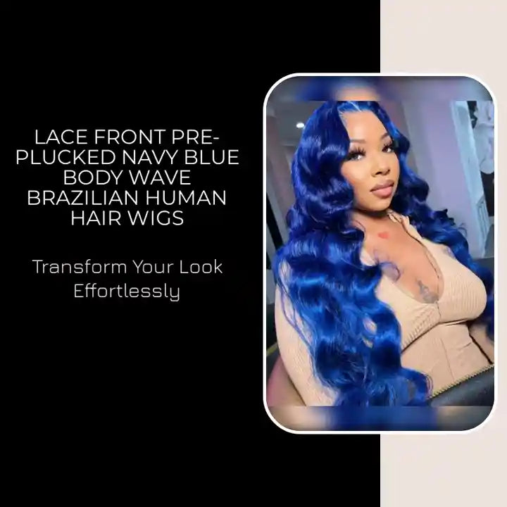 Lace Front Pre-Plucked Navy Blue Body Wave Brazilian Human Hair Wigs by@Outfy