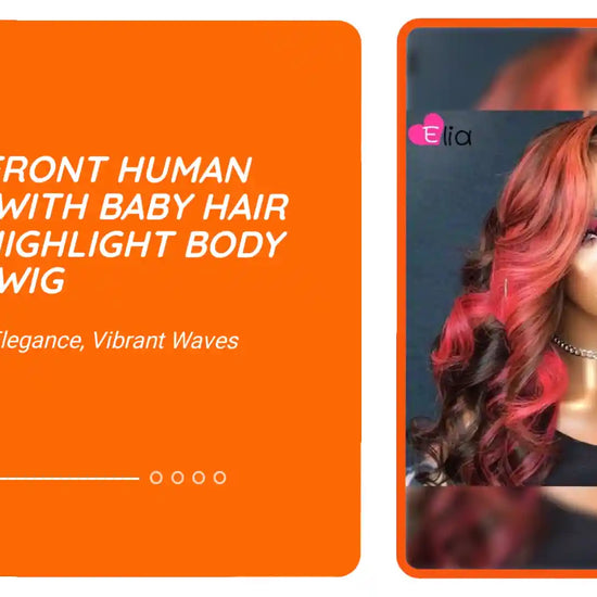 Lace Front Human Remy with Baby Hair Pink Highlight Body Wave Wig by@Outfy
