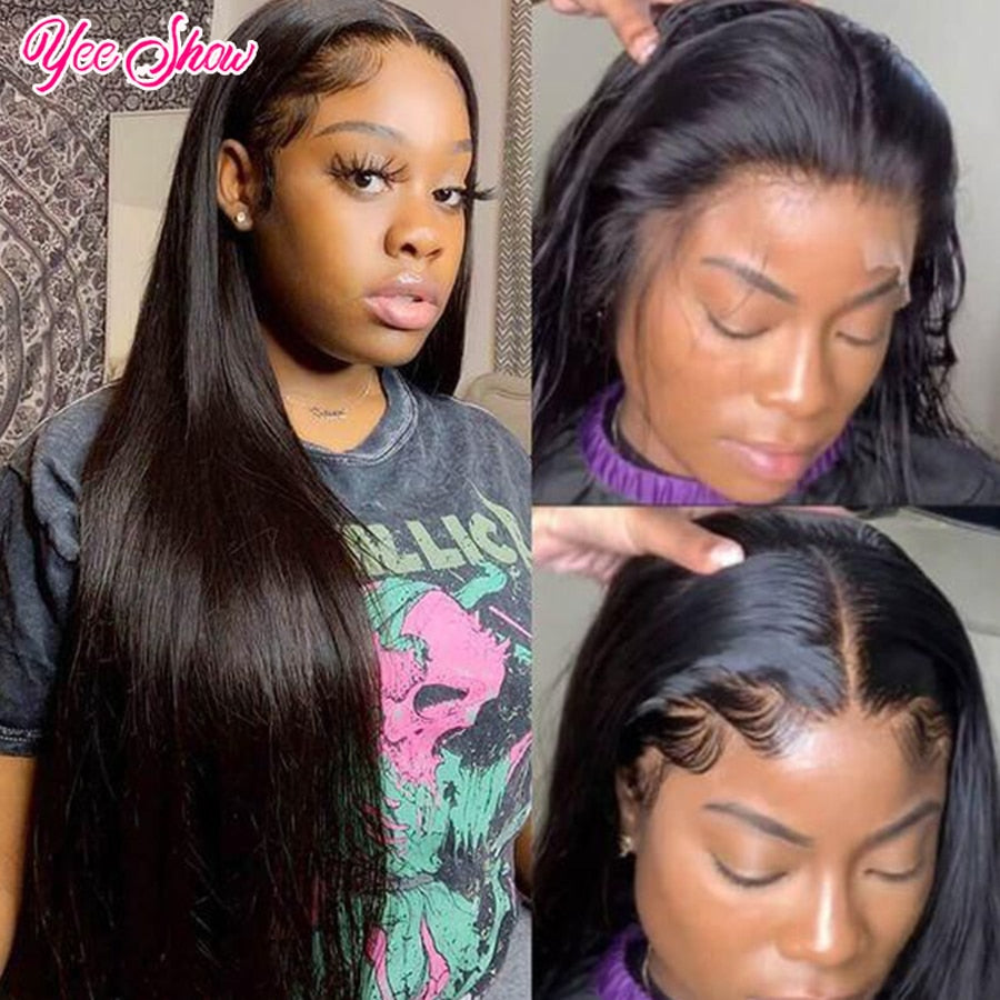 Lace Front Straight Transparent Human Peruvian Remy Hair Wigs