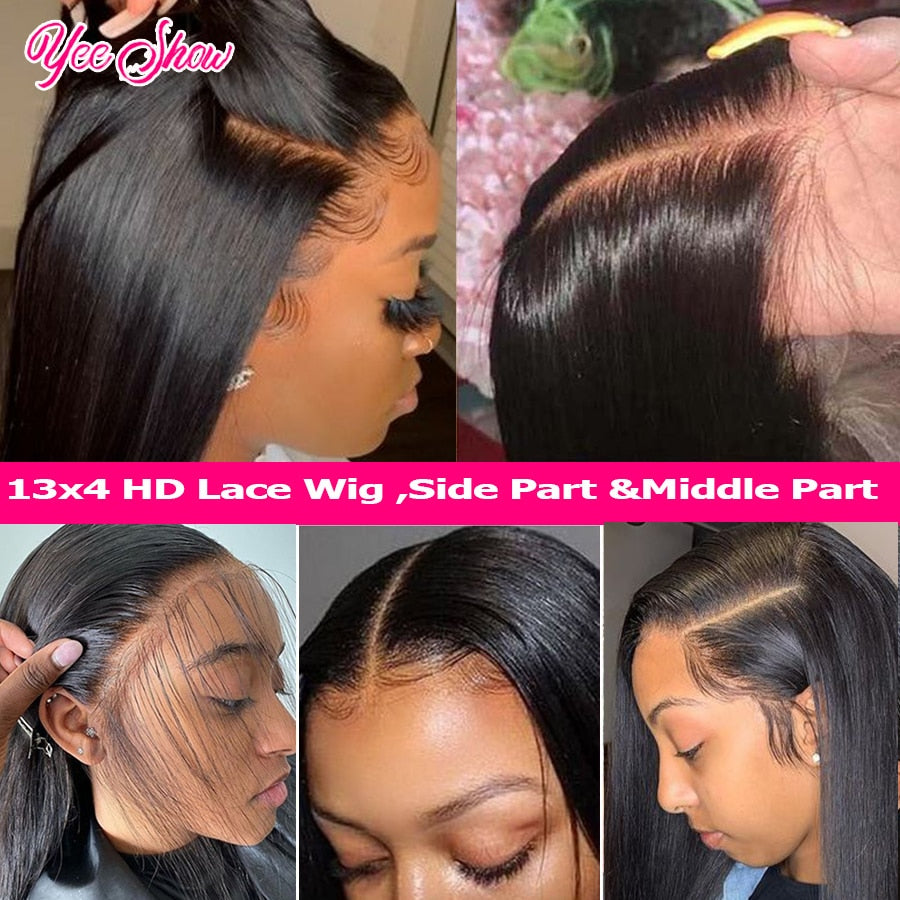 Lace Front Straight Transparent Human Peruvian Remy Hair Wigs