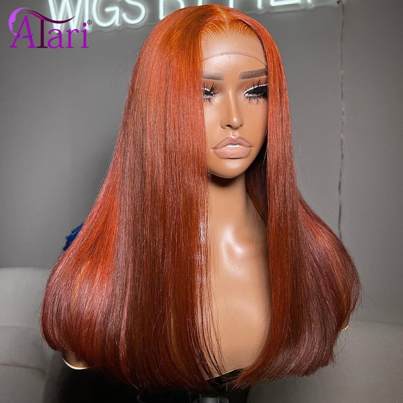 Lace Front Ginger Orange Straight Human Hair Pre-Plucked Wig