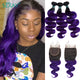 Purple Body Wave Brazilian Human Hair Weave Bundles With Closure