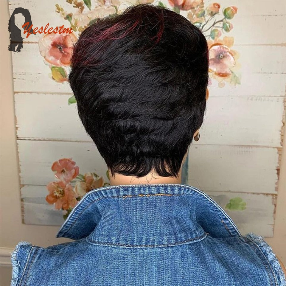 Red Pixie Short Cut Bob Brazilian Human Hair Wig