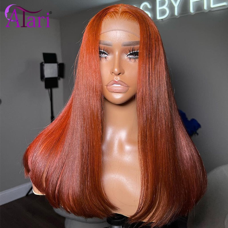 Lace Front Ginger Orange Straight Human Hair Pre-Plucked Wig