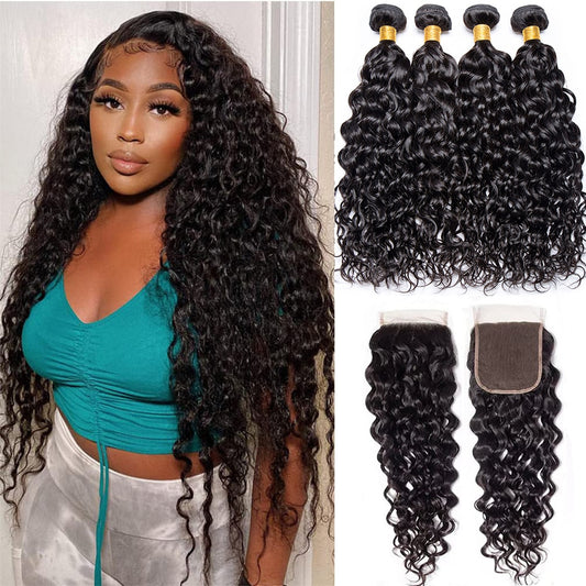 Brazilian Human Hair Water Wave Bundles With Closure Extension