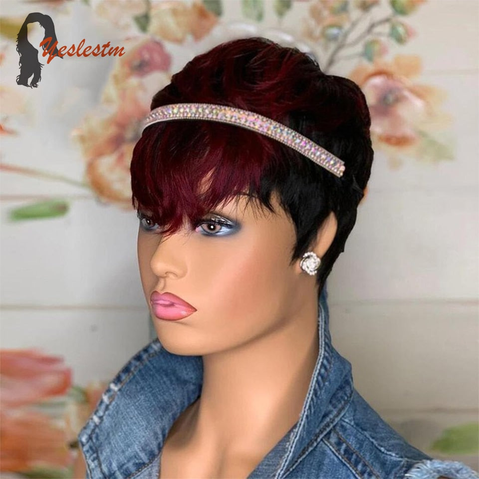 Red Pixie Short Cut Bob Brazilian Human Hair Wig